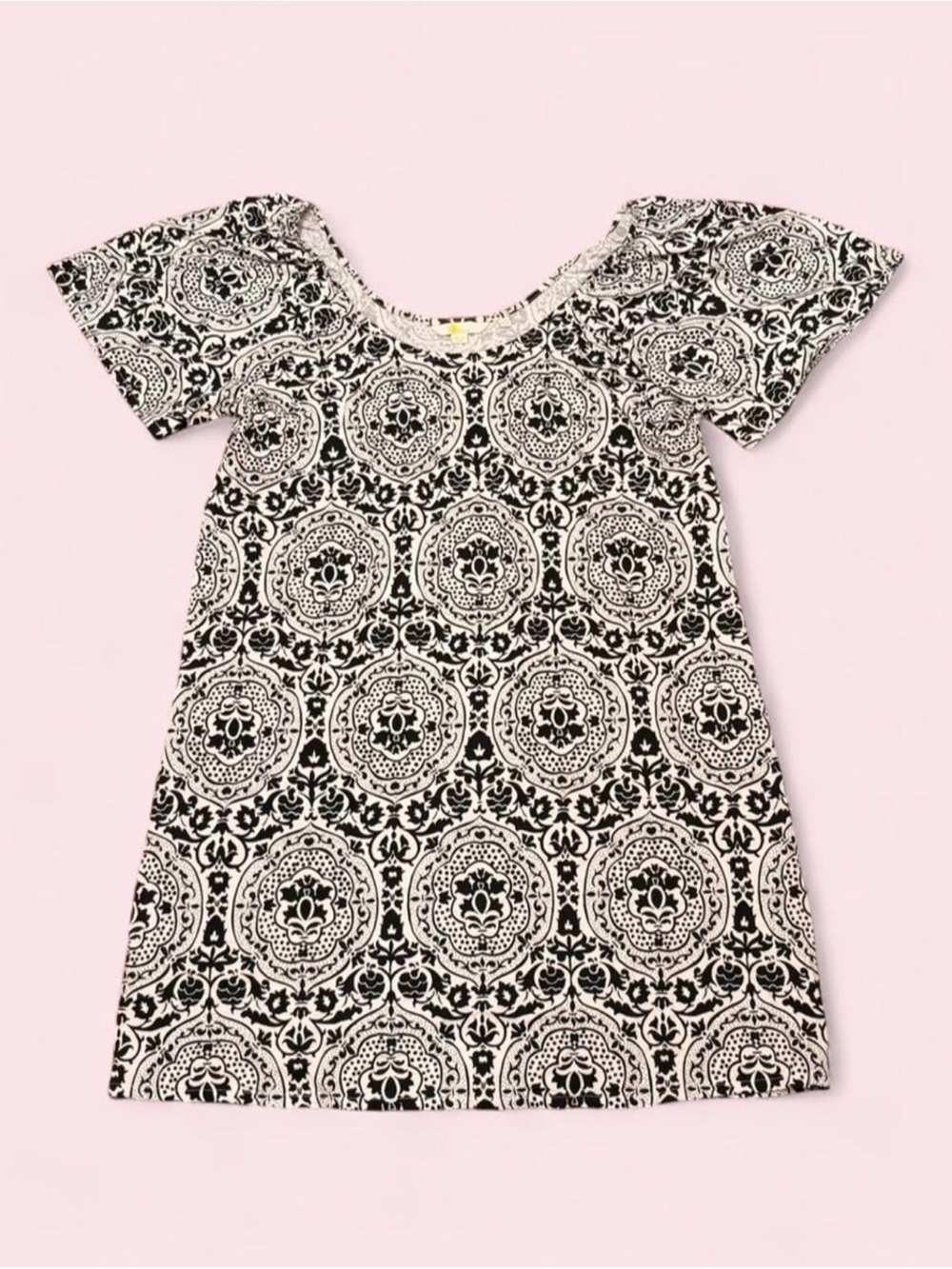 Boden Black White Floral Damask Jersey Plus Size Mini Dress 14R Flutter Sleeve